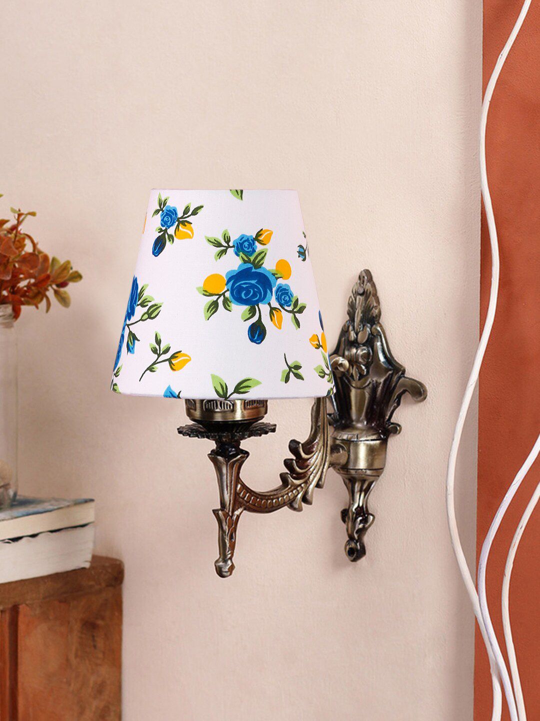 Devansh White & Blue Textured Antique Wall Lamp With Cotton Conical Shade-picture-38