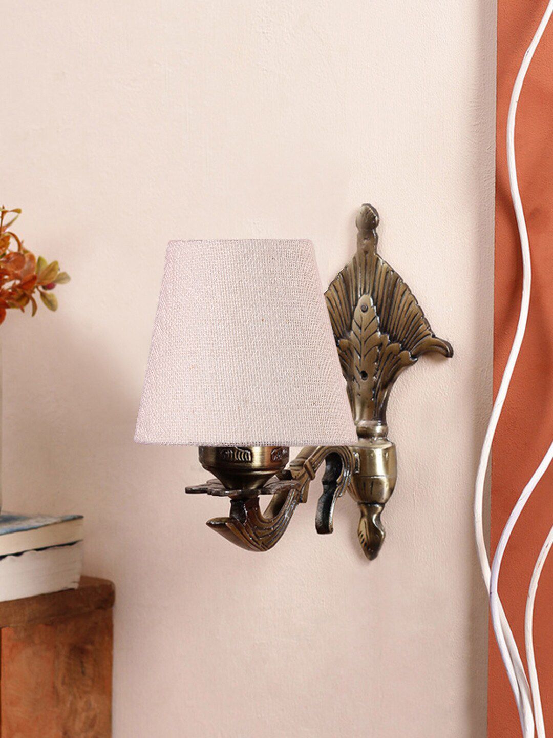 Devansh White Textured Antique Wall Lamp With Cotton Conical Shade-picture-37