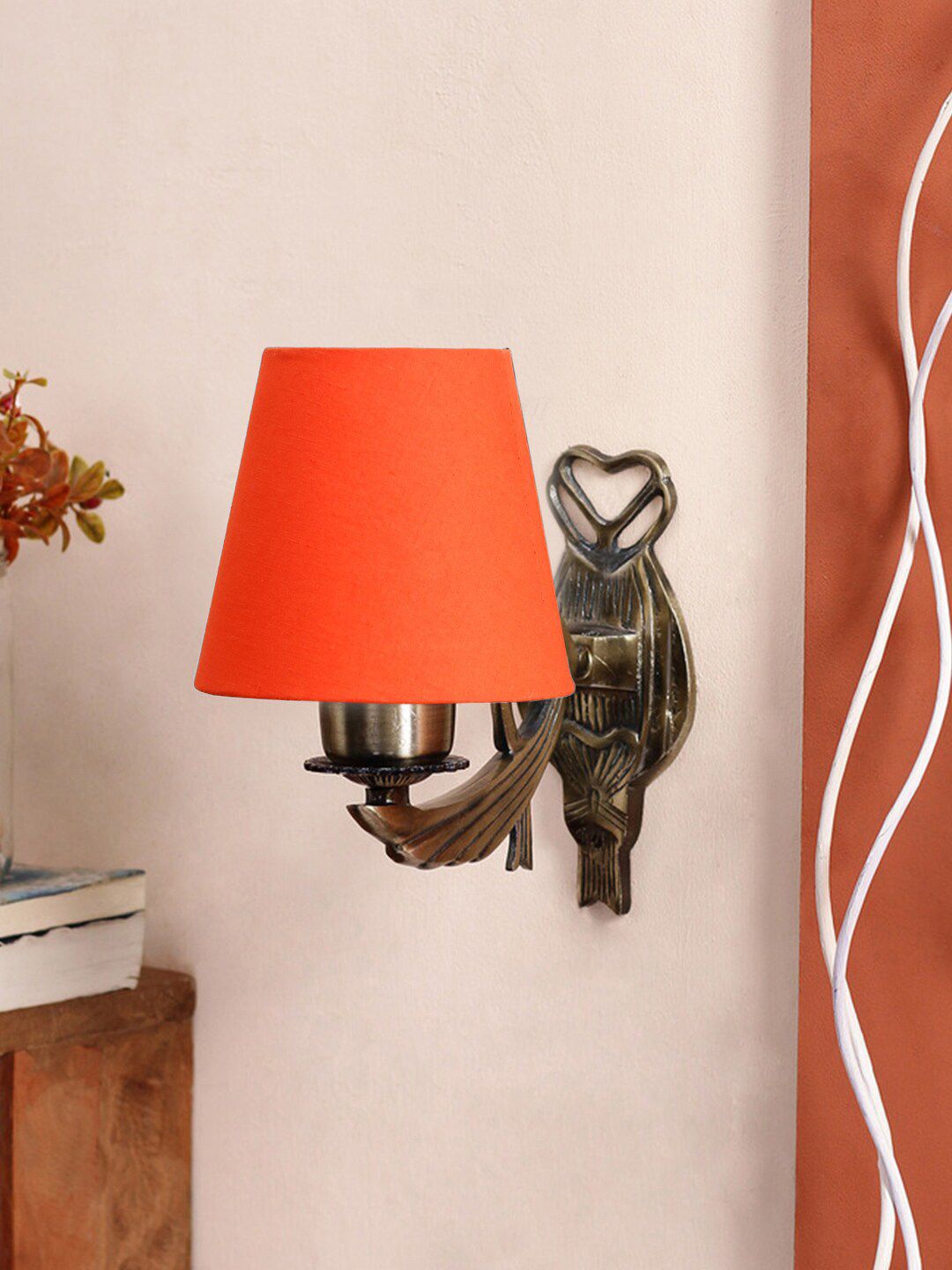 Devansh Orange-Colored Wall Lamp With Cotton Conical Shade-picture-26