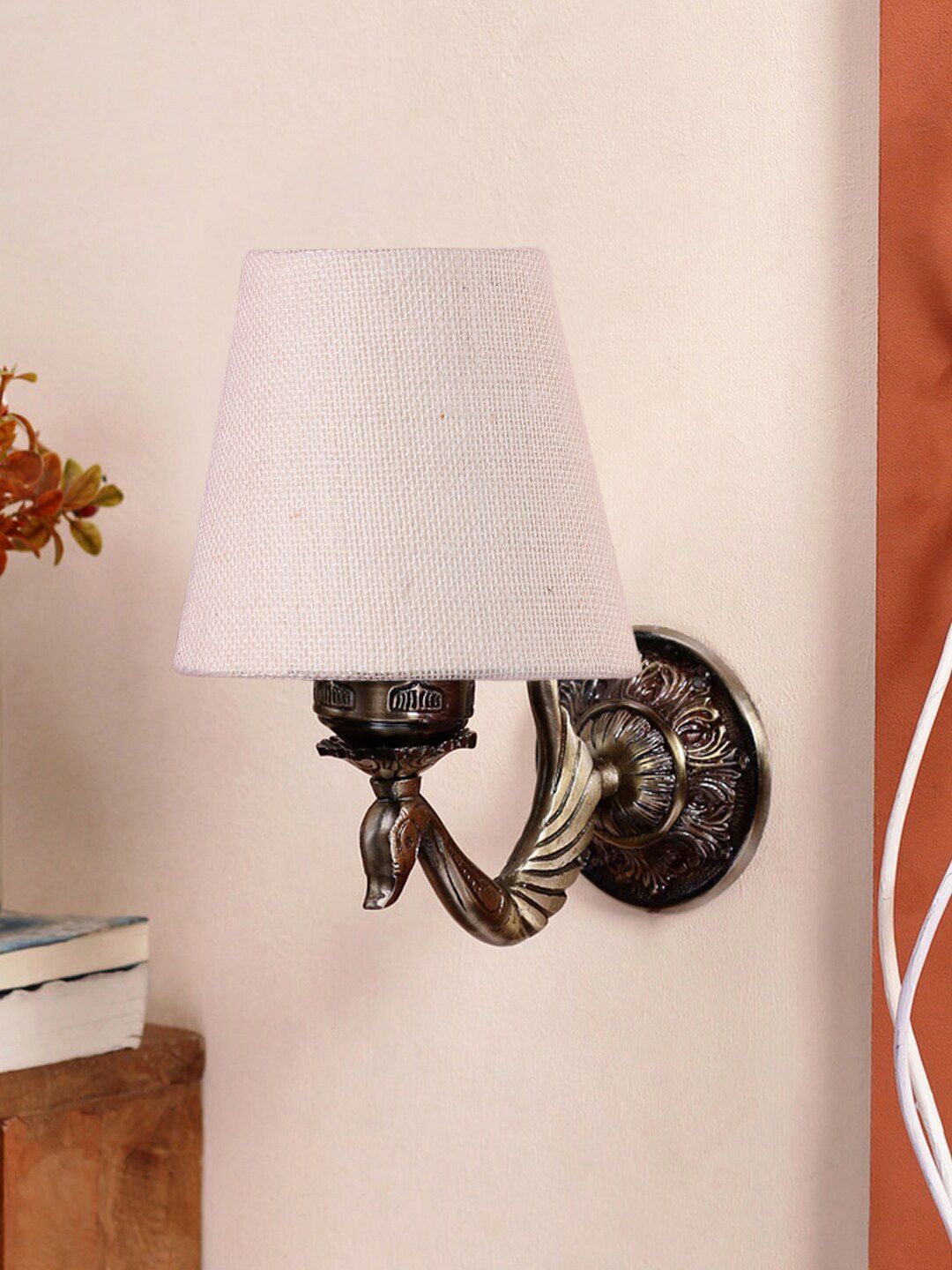 Devansh White Antique Wall Lamp With Jute Conical Shade-picture-14