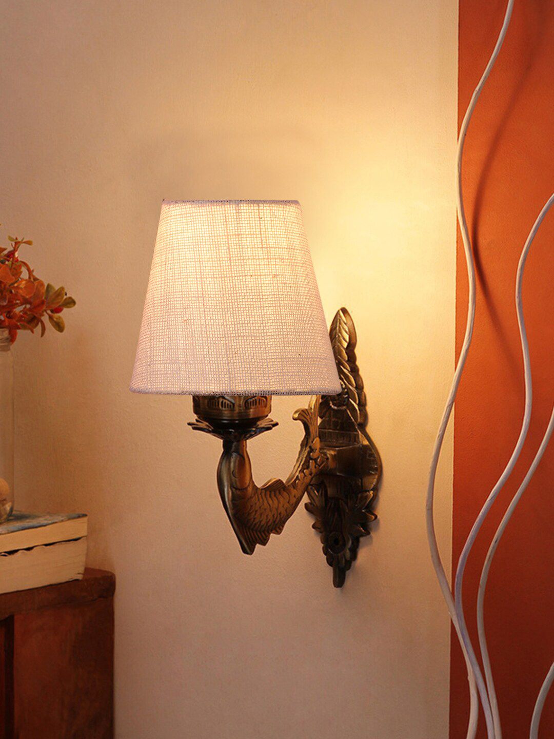 Devansh White Textured Antique Wall Lamp With Jute Conical Shade-picture-16