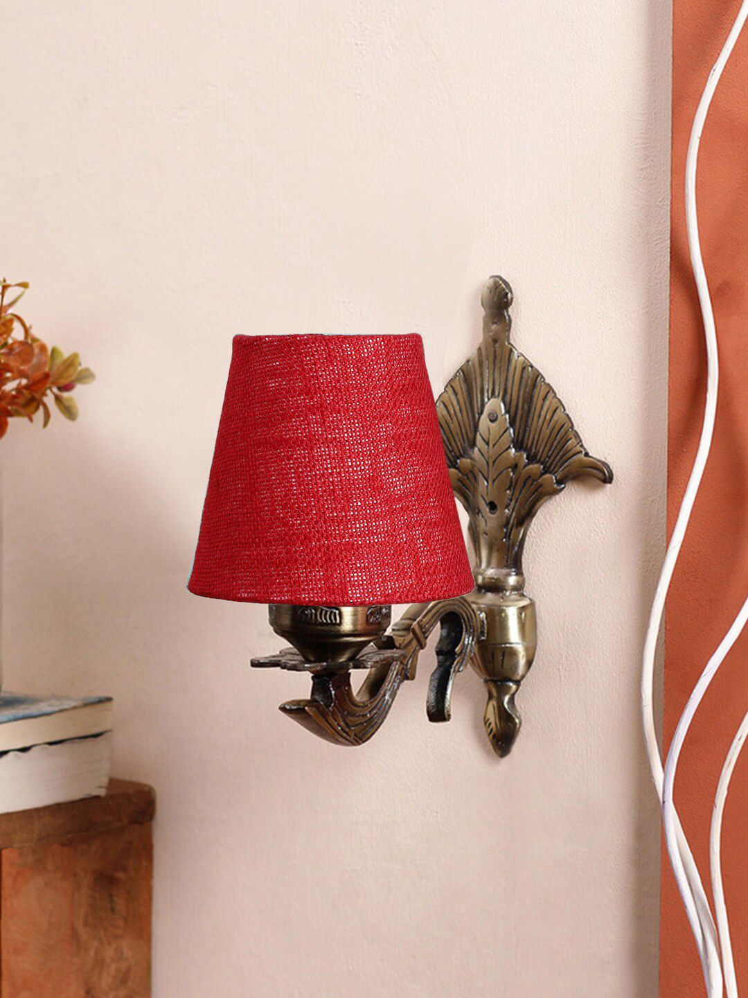 Devansh Red Antique Jute Conical Shade Wall Lamp-image-1