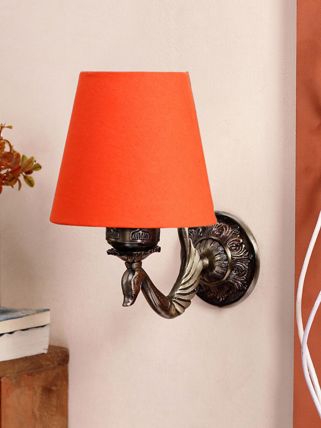 Devansh Orange Antique Wall Lamp With Cotton Conical Shade-picture-24