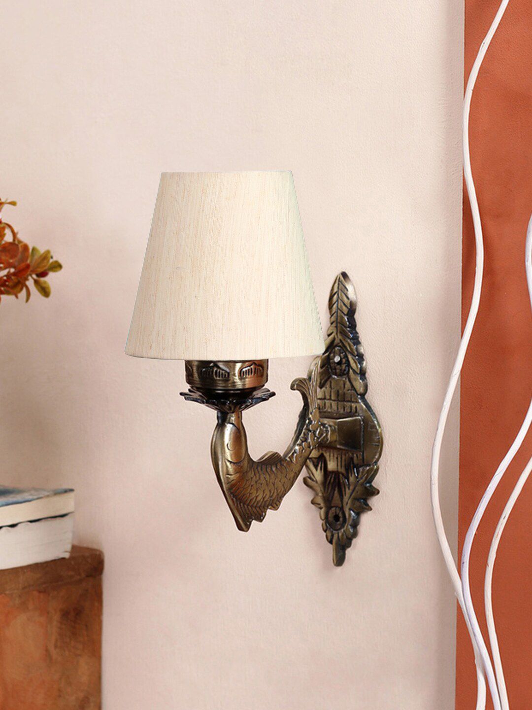 Devansh Off-White Fish Wall Lamp With Cotton Conical Shade-picture-39