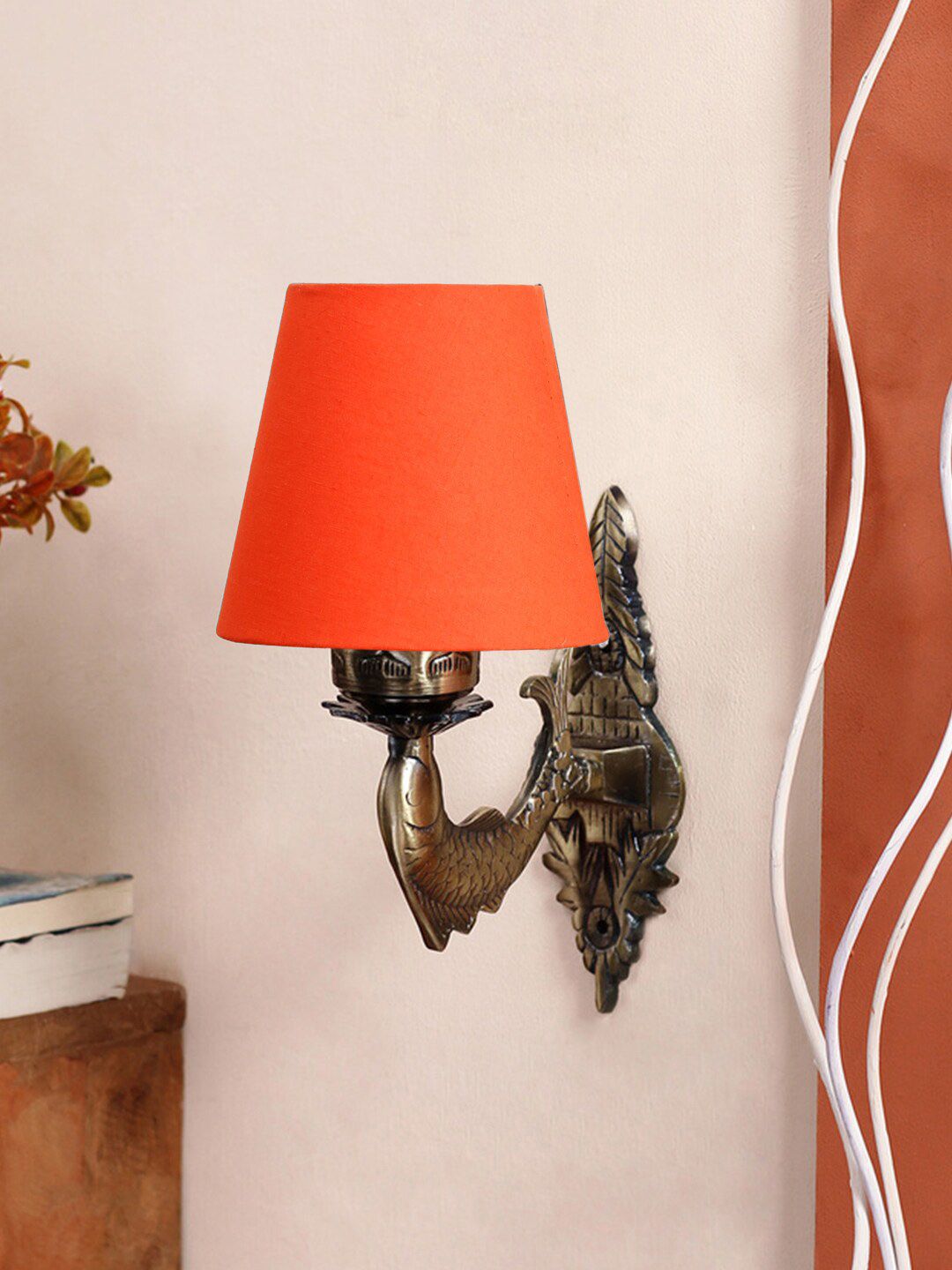 Devansh Orange-Coloured Textured Antique Wall Lamp With Cotton Conical Shade-picture-38