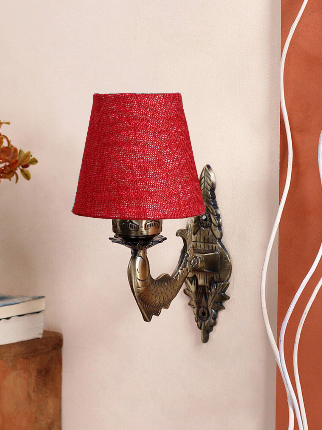 Devansh Maroon Textured Antique Wall Lamp With Cotton Conical Shade-picture-36