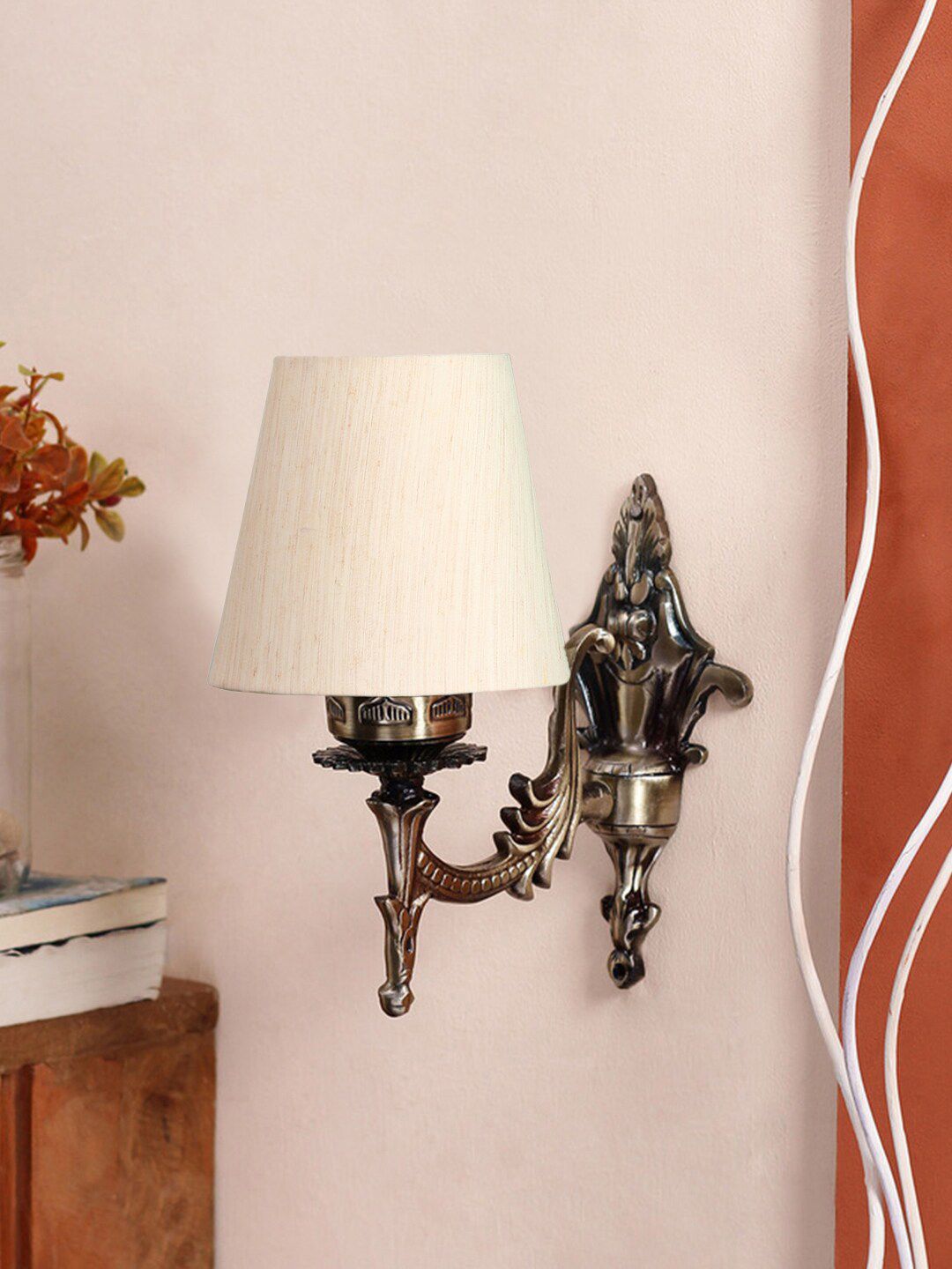 Devansh Off-White Textured Antique Wall Lamp With Cotton Conical Shade-image-46