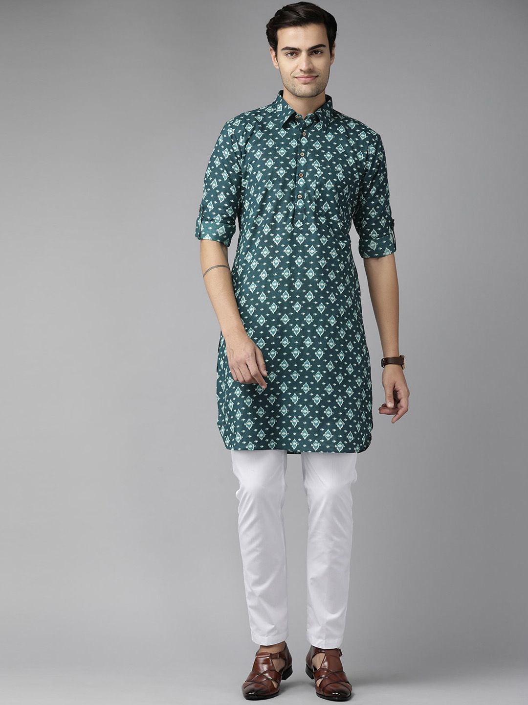 Buy Indus Route by Pantaloons Teal Blue Regular Fit Embroidered Kurta for  Mens Online @ Tata CLiQ