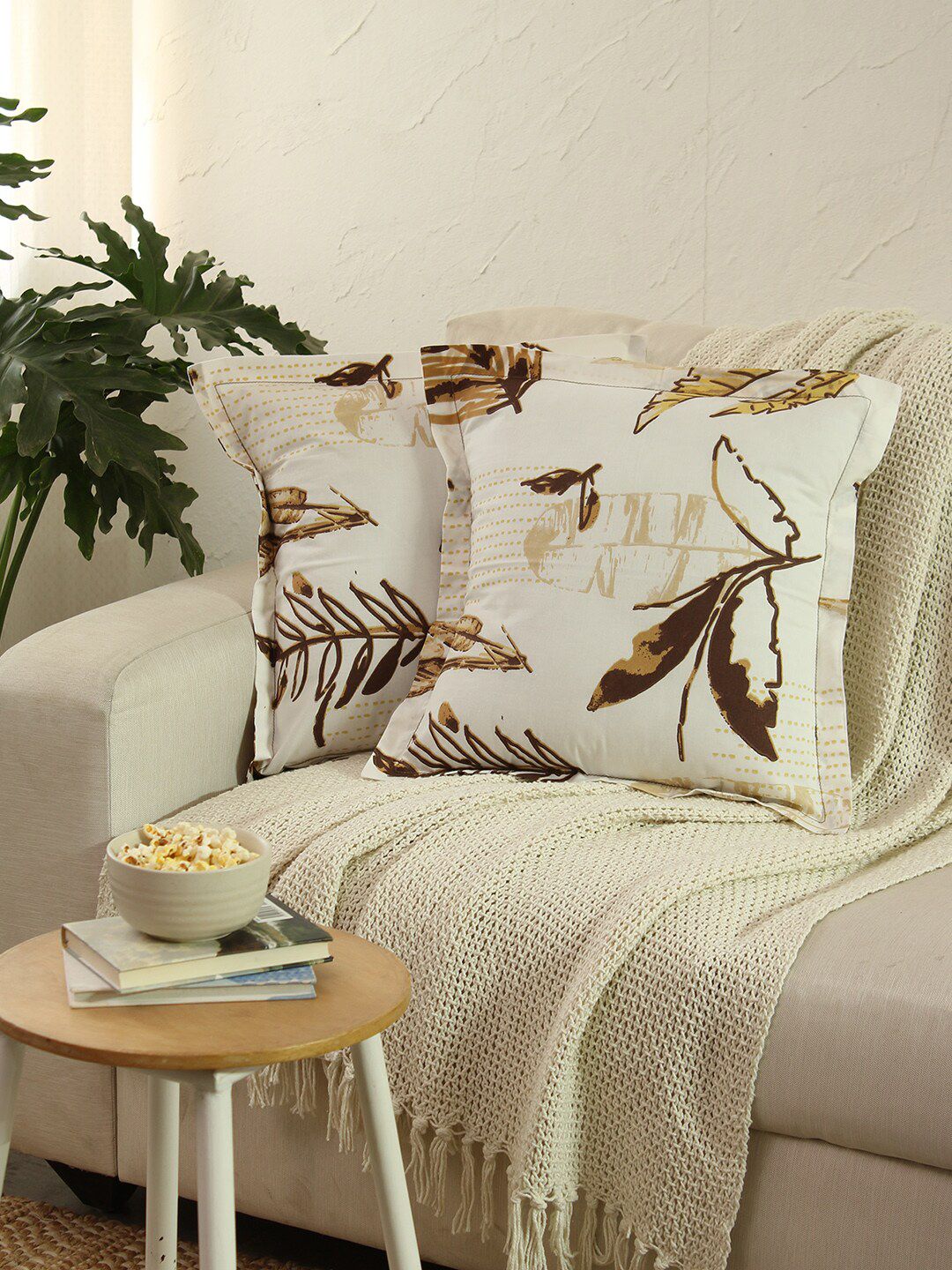 House This Vanam 2 Pieces White & Brown Cotton Square Cushion Covers-picture-19