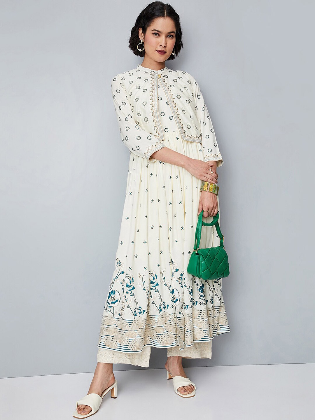 Buy Blue & Brown Cotton Printed Anarkali Kurta online | Looksgud.in