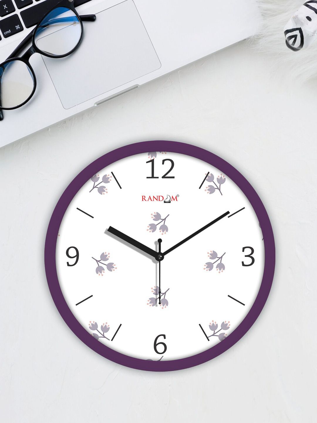 RANDOM Purple & White Classic Modern Stylish Flower Print Analogue Contemporary Wall Clock-picture-38