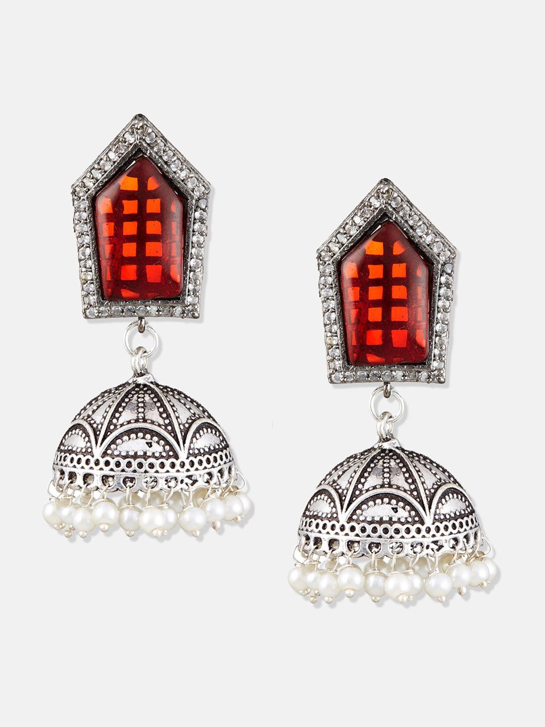ATIBELLE German Silver-Plated Dome Shaped Jhumkas