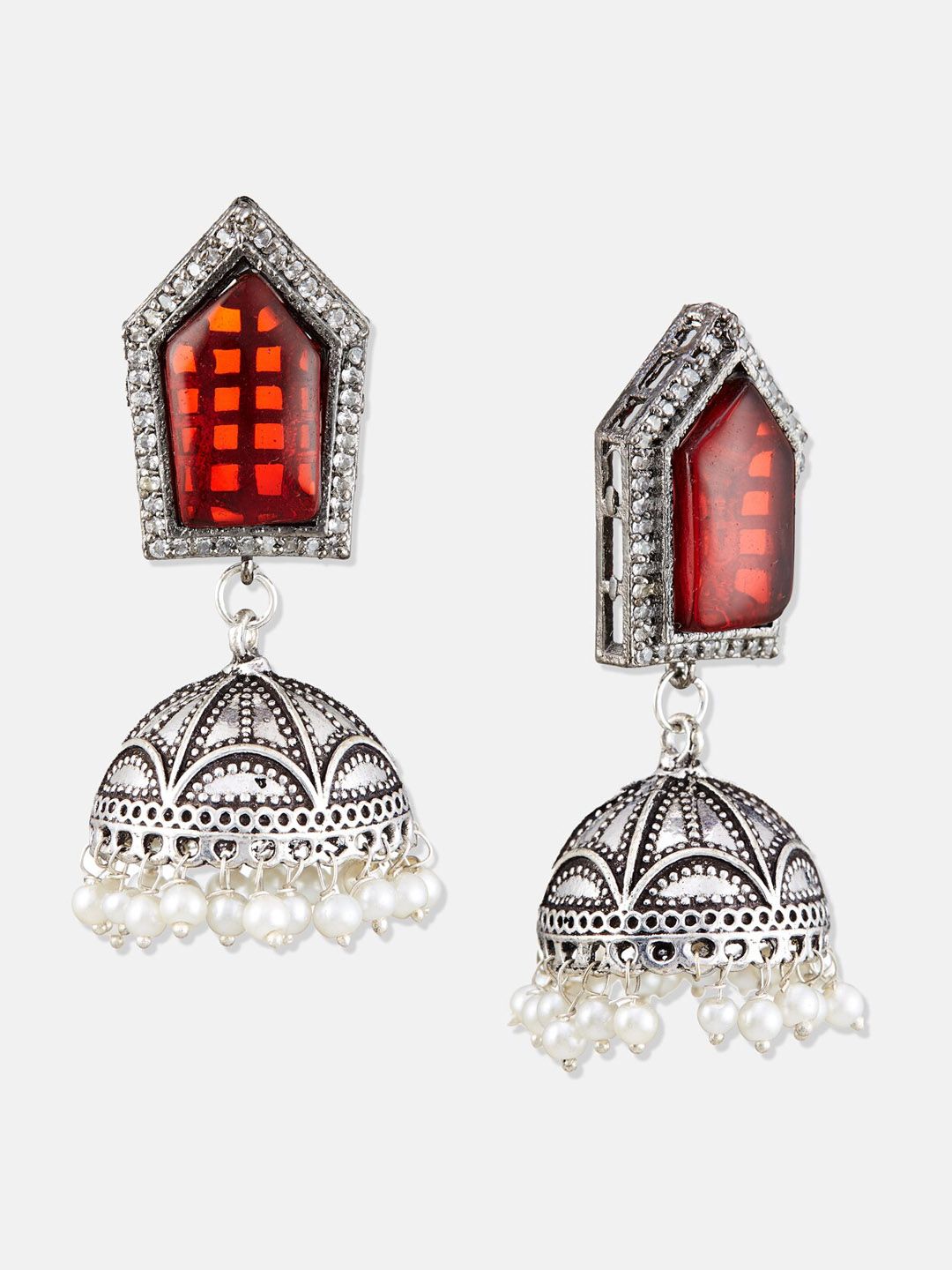 ATIBELLE German Silver-Plated Dome Shaped Jhumkas