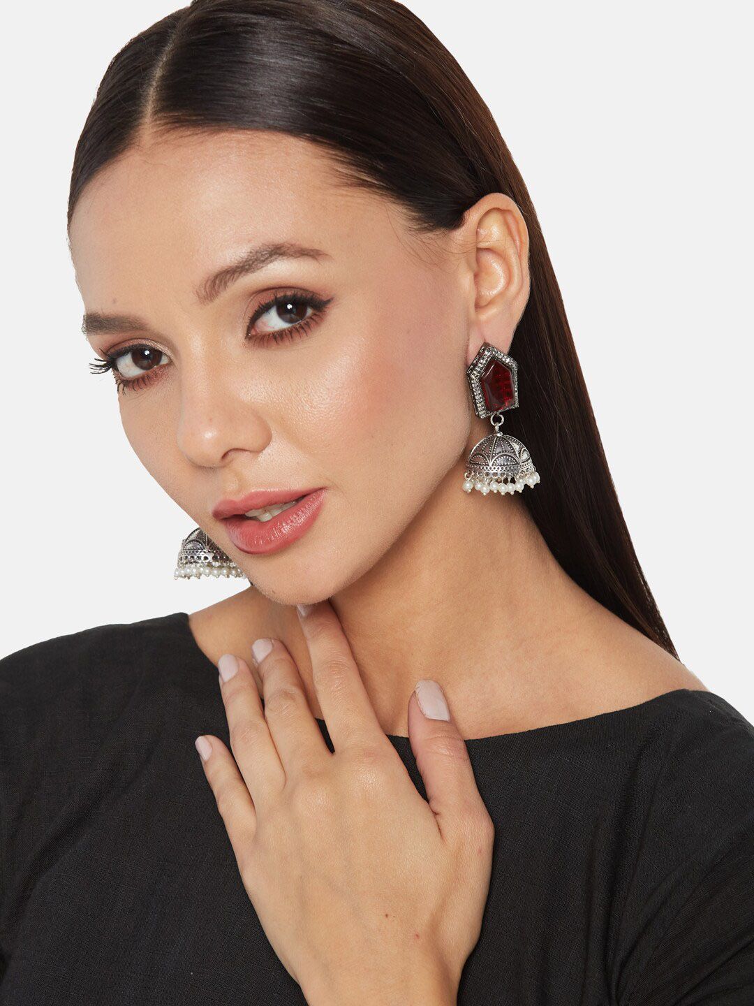 ATIBELLE German Silver-Plated Dome Shaped Jhumkas