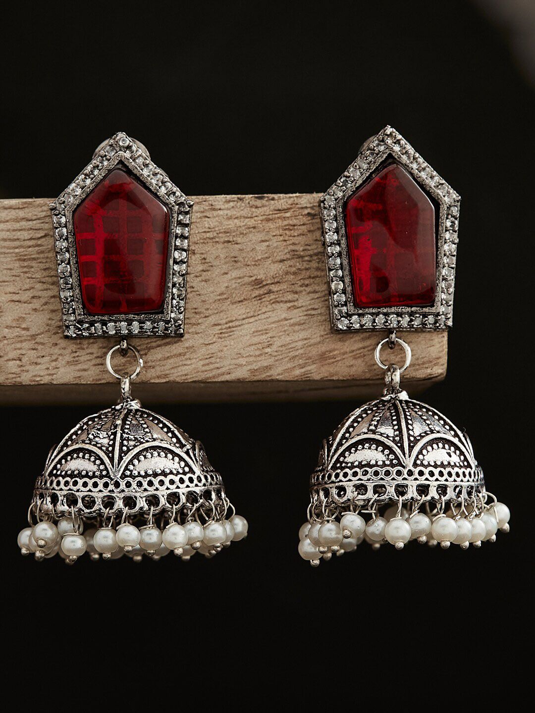 ATIBELLE German Silver-Plated Dome Shaped Jhumkas