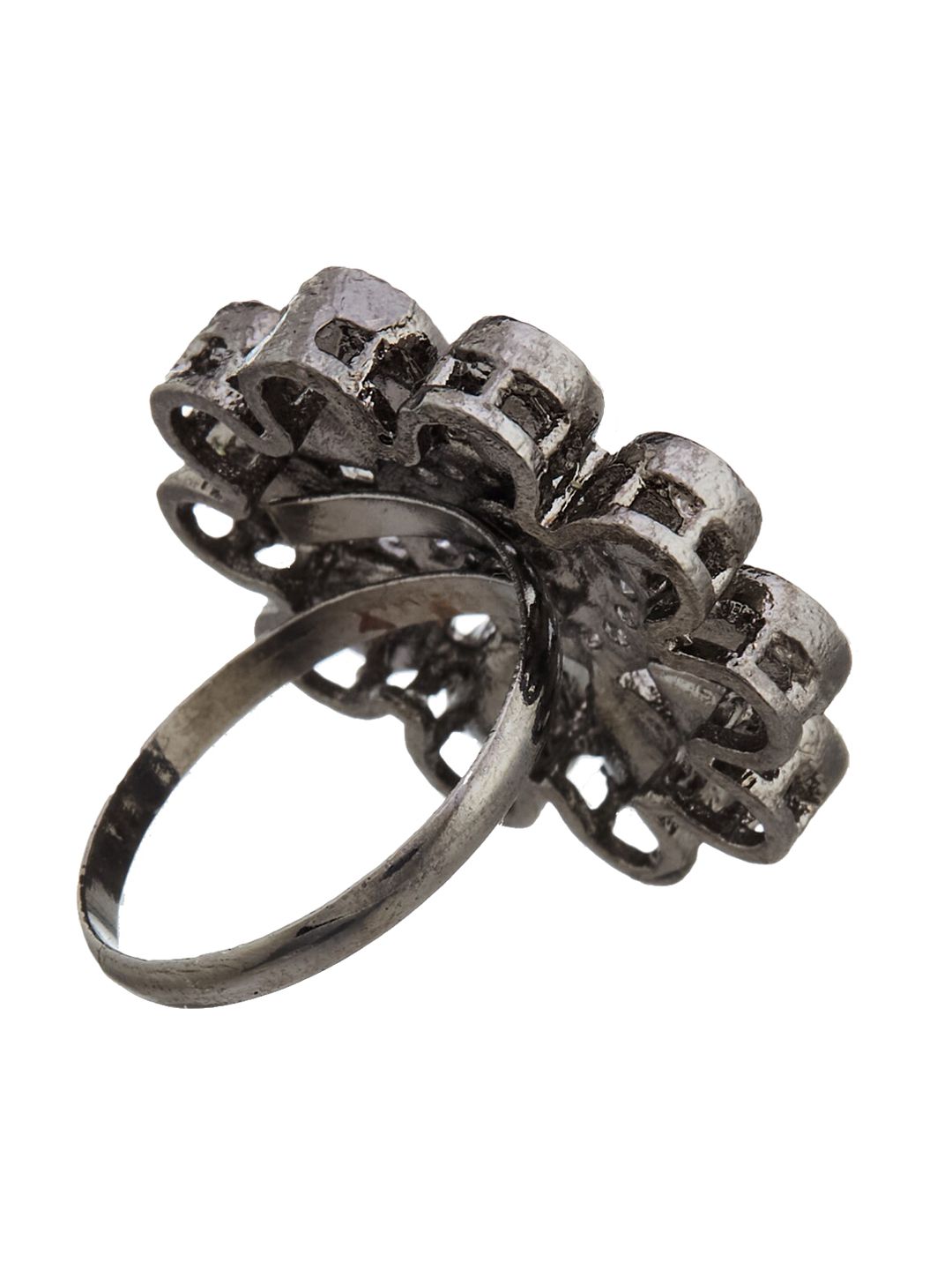 ATIBELLE Silver-Plated American Diamond Studded Adjustable Finger Ring