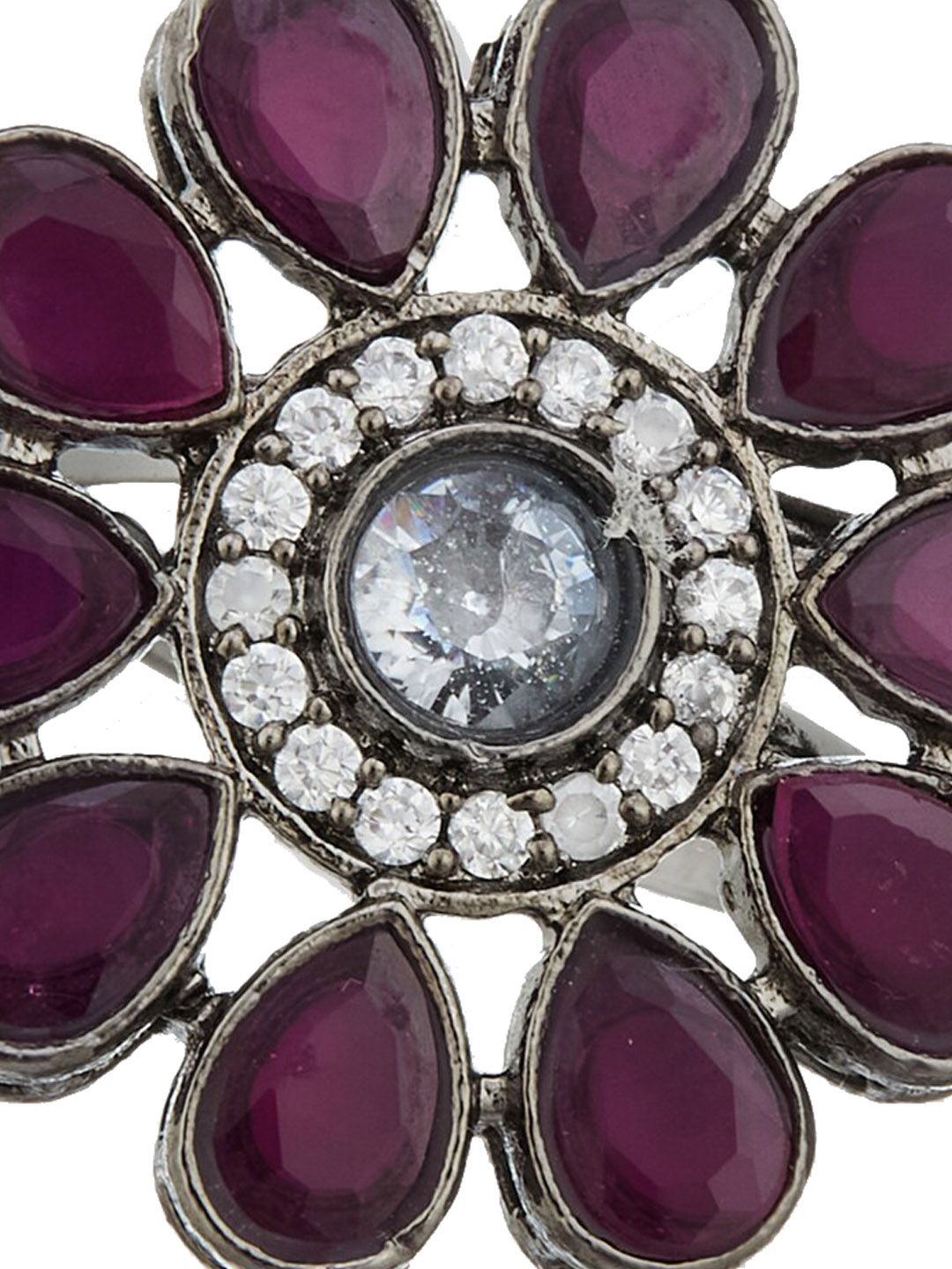 ATIBELLE Silver-Plated American Diamond Studded Adjustable Finger Ring