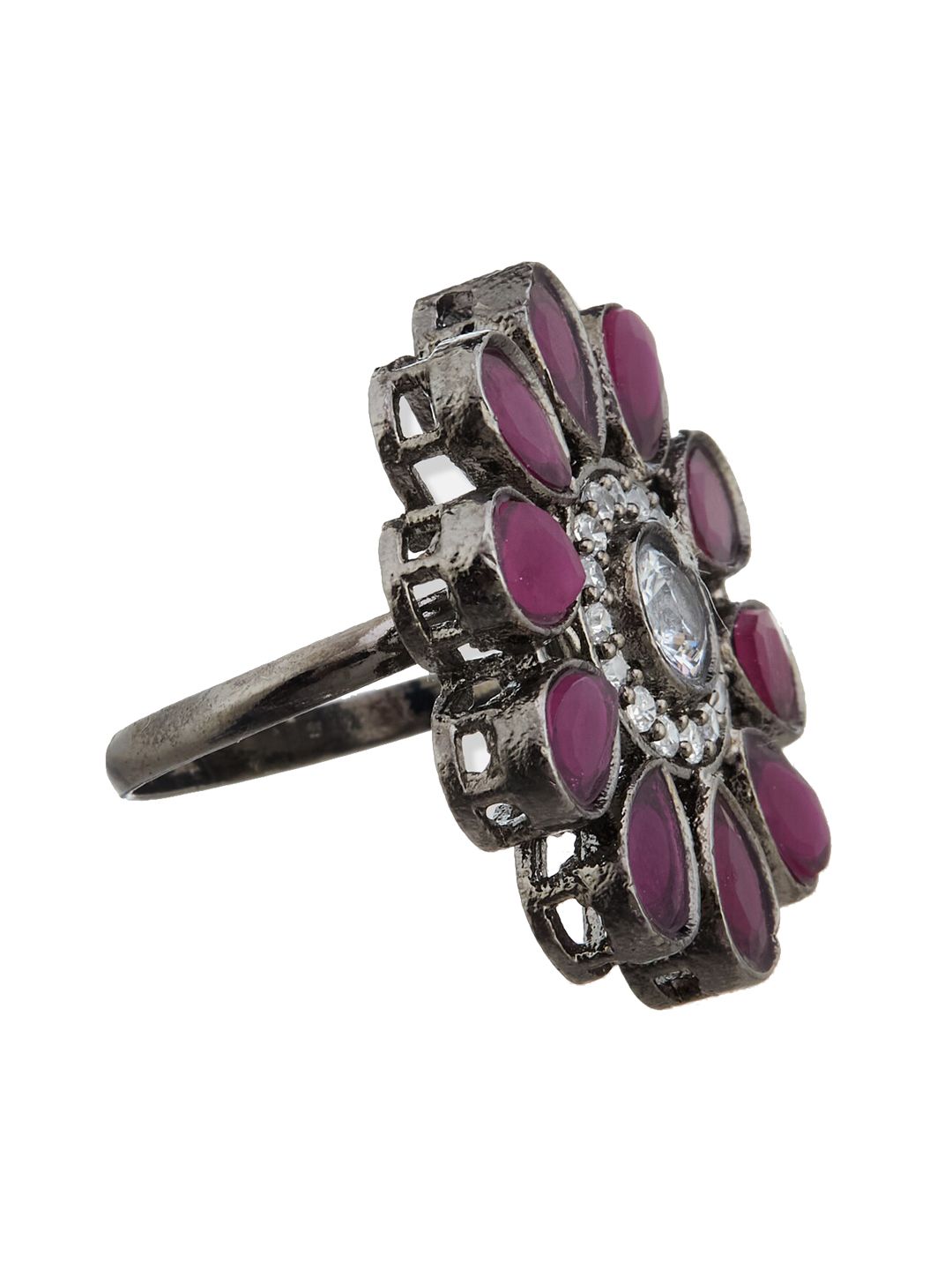 ATIBELLE Silver-Plated American Diamond Studded Adjustable Finger Ring