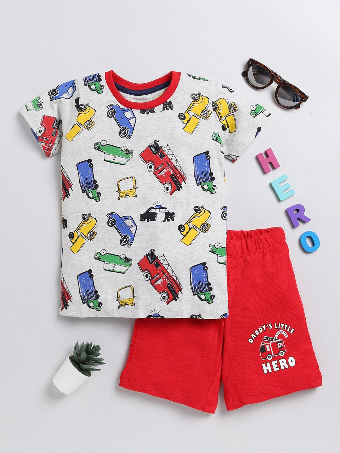 YK Boys Printed Round Neck Short Sleeves T-shirt with Shorts Clothing Set-picture-25