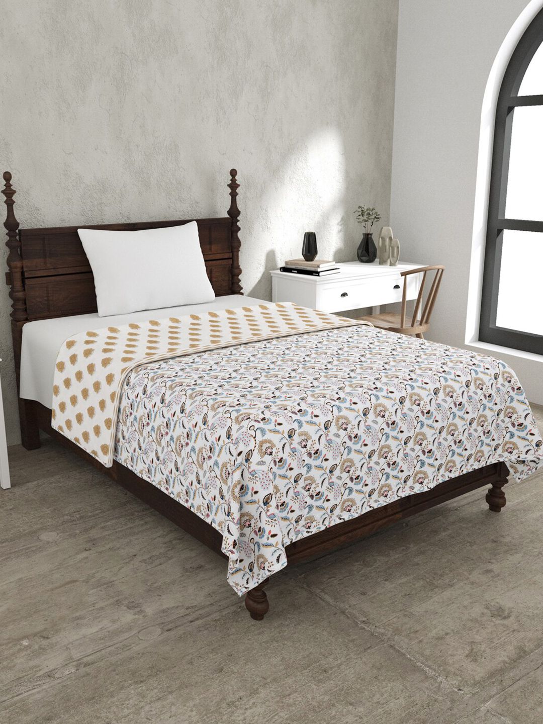 JAIPUR FABRIC White & Blue Floral Mild Winter 120 GSM Single Bed Dohar-image-22