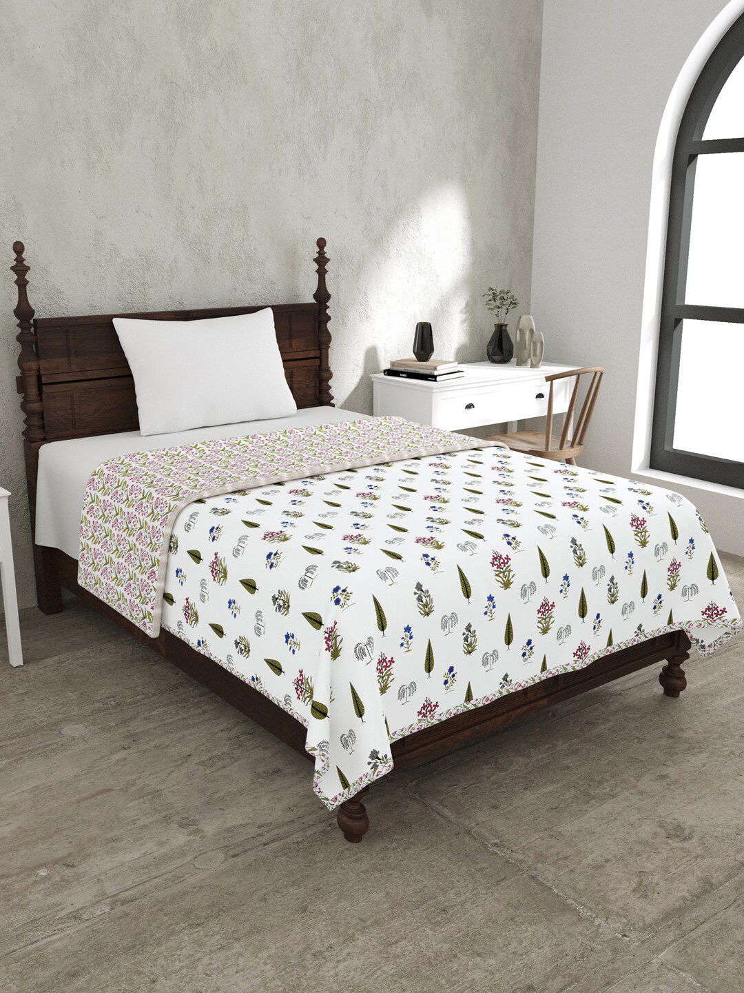 JAIPUR FABRIC White & Green Floral Mild Winter 120 GSM Single Bed Dohar-picture-32
