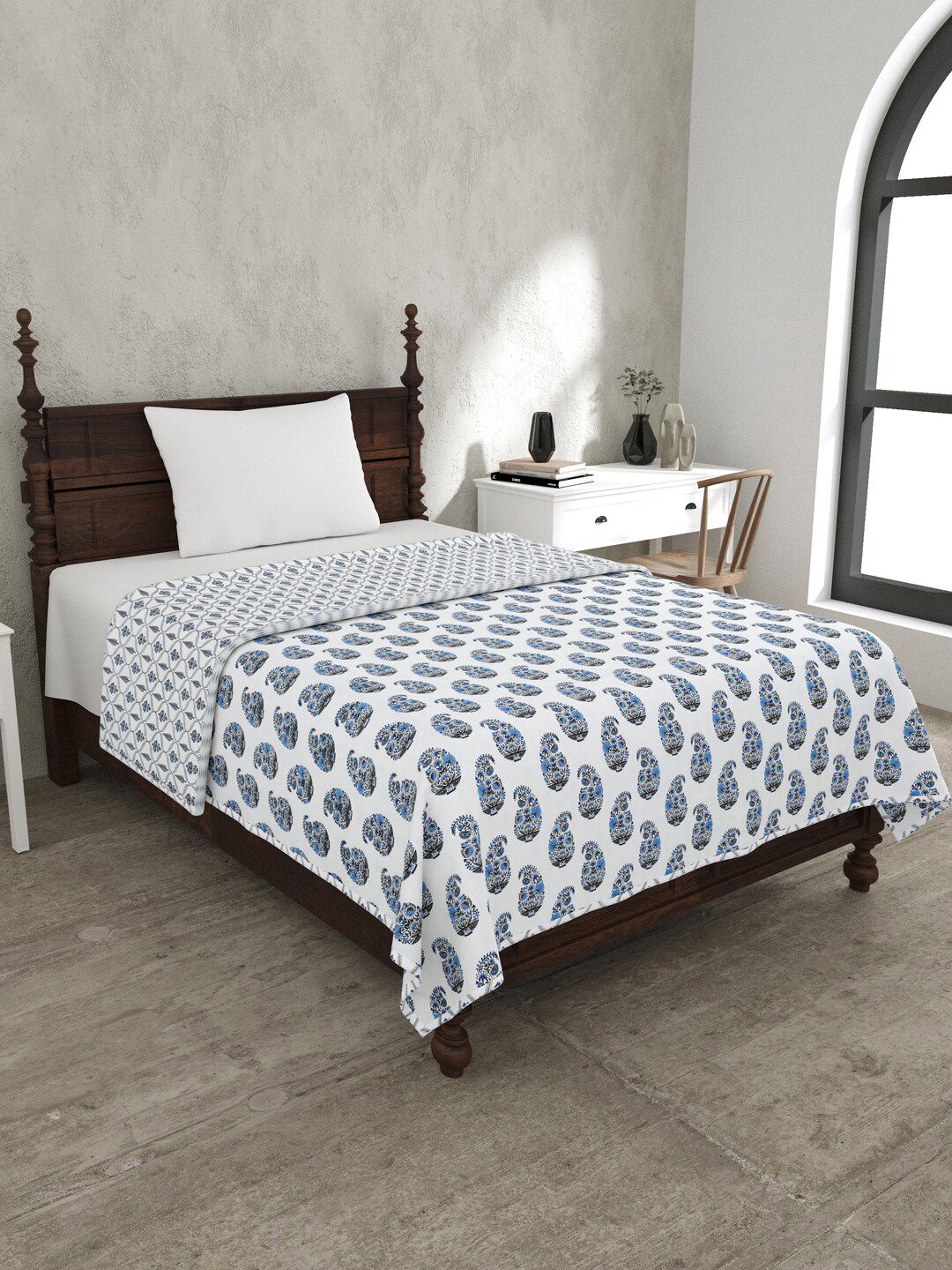 JAIPUR FABRIC White & Blue Floral Mild Winter 120 GSM Single Bed Dohar-picture-35