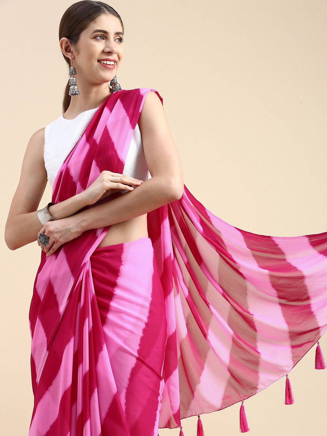 Rani Saahiba Pink & Fuchsia Leheriya Poly Chiffon Leheriya Saree-picture-31