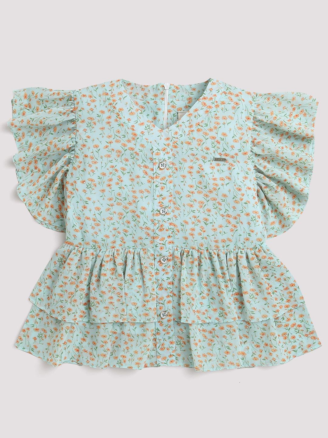 Tiny Girl Floral Printed V-Neck Flutter Sleeves Regular Top-picture-42