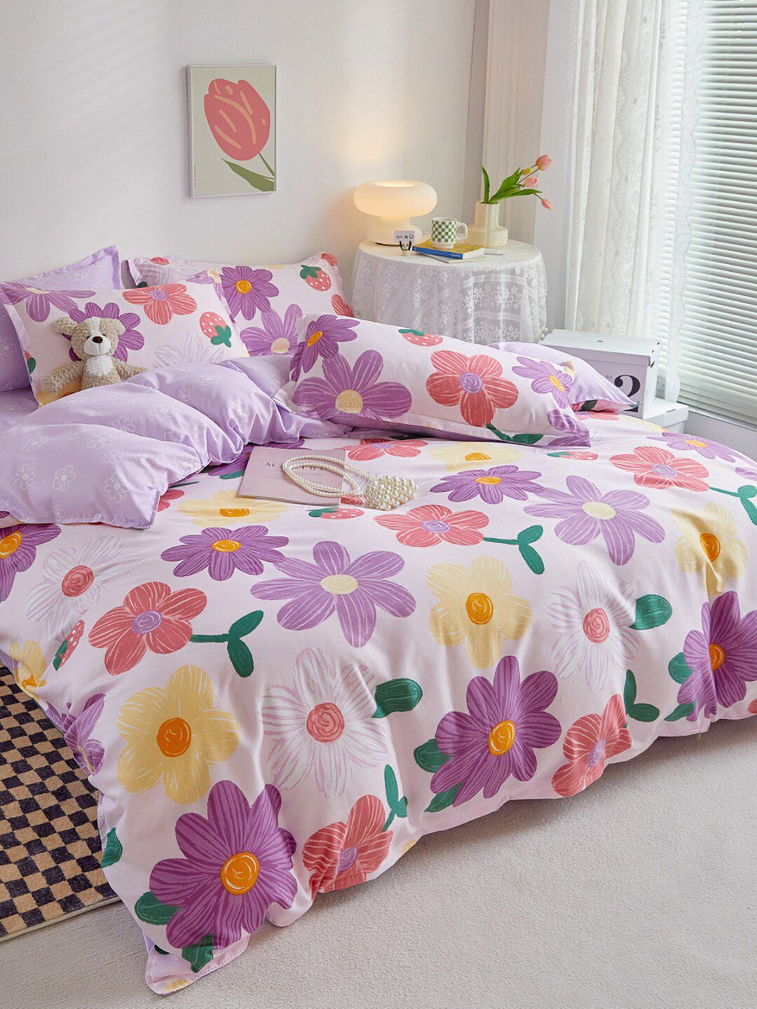 JC HOME Purple Floral Printed Single Bedding Set-picture-15