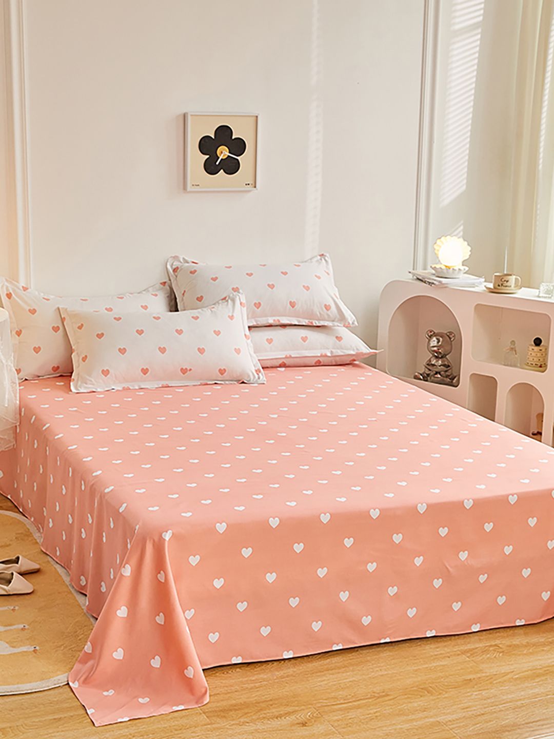 JC HOME Pink & White Printed Double Queen Bedding Set-picture-13
