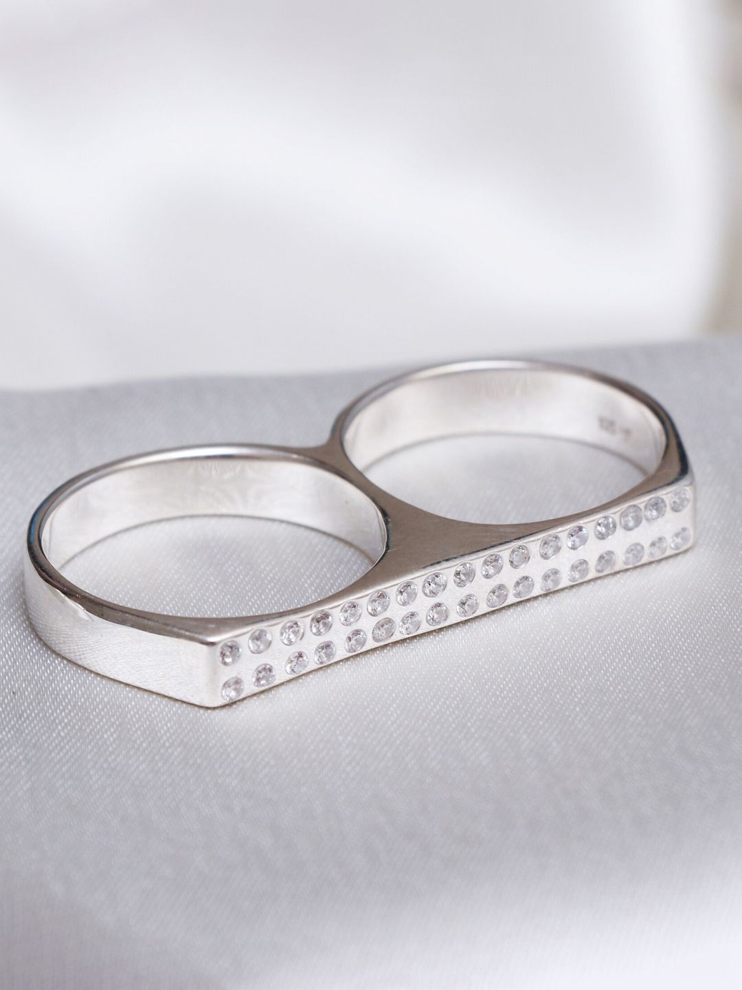 HIFLYER JEWELS Silver-Plated 92.5 Sterling Silver Cubic Zirconia Studded Finger Ring-picture-10