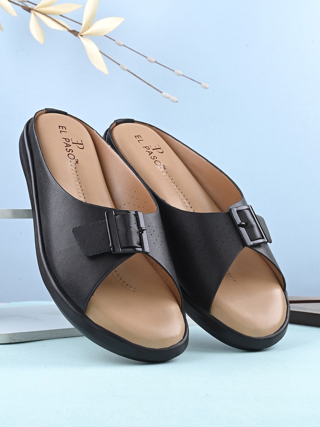 El Paso Perforated Buckled Open Toe Flats-picture-18