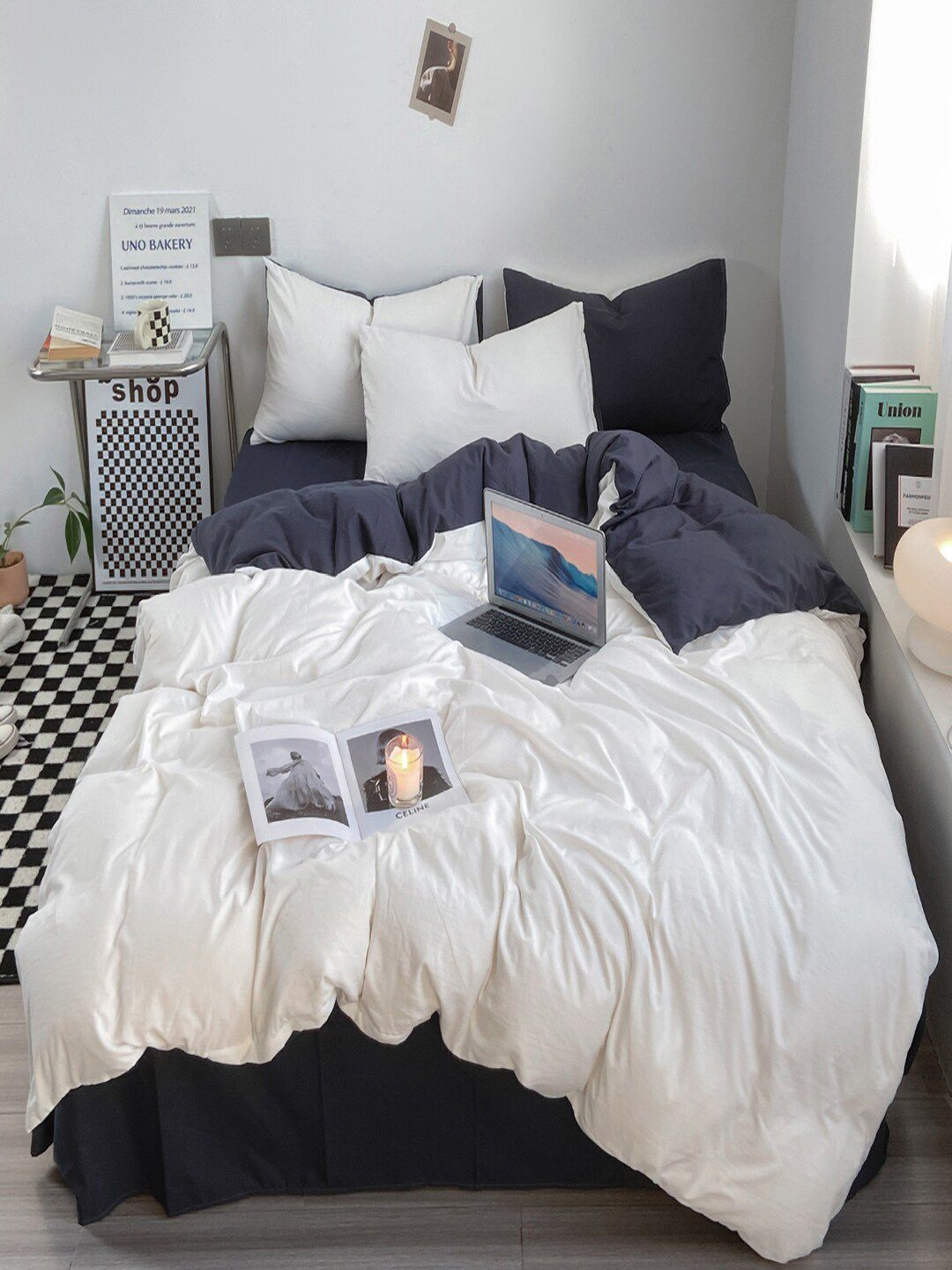 JC HOME Navy Blue & White Single Bedding Set-picture-39