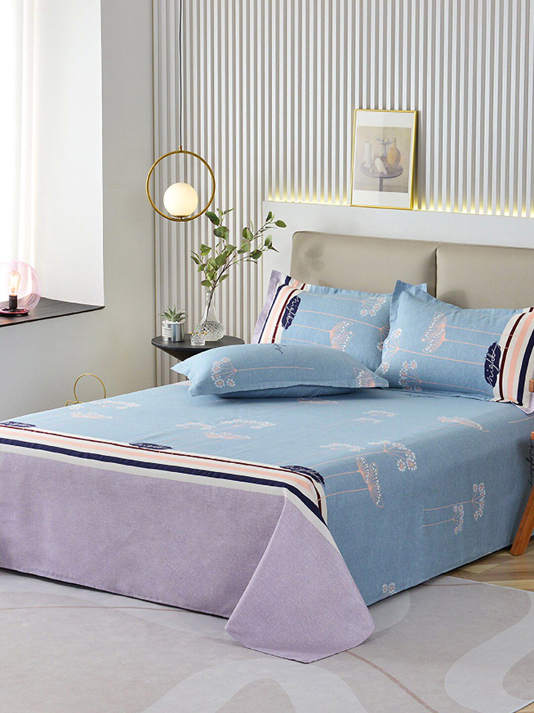 JC HOME Lavender  Blue Floral Printed Single Bedding Set-picture-20