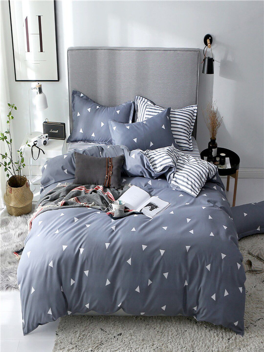 JC HOME Grey & White Striped Double XL Bedding Set-picture-23