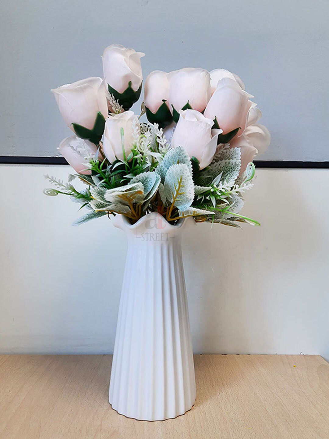 Art Street Pink & Green 7 Pieces Artificial Rose Small Bud Silk Flowers Bouquet-picture-22