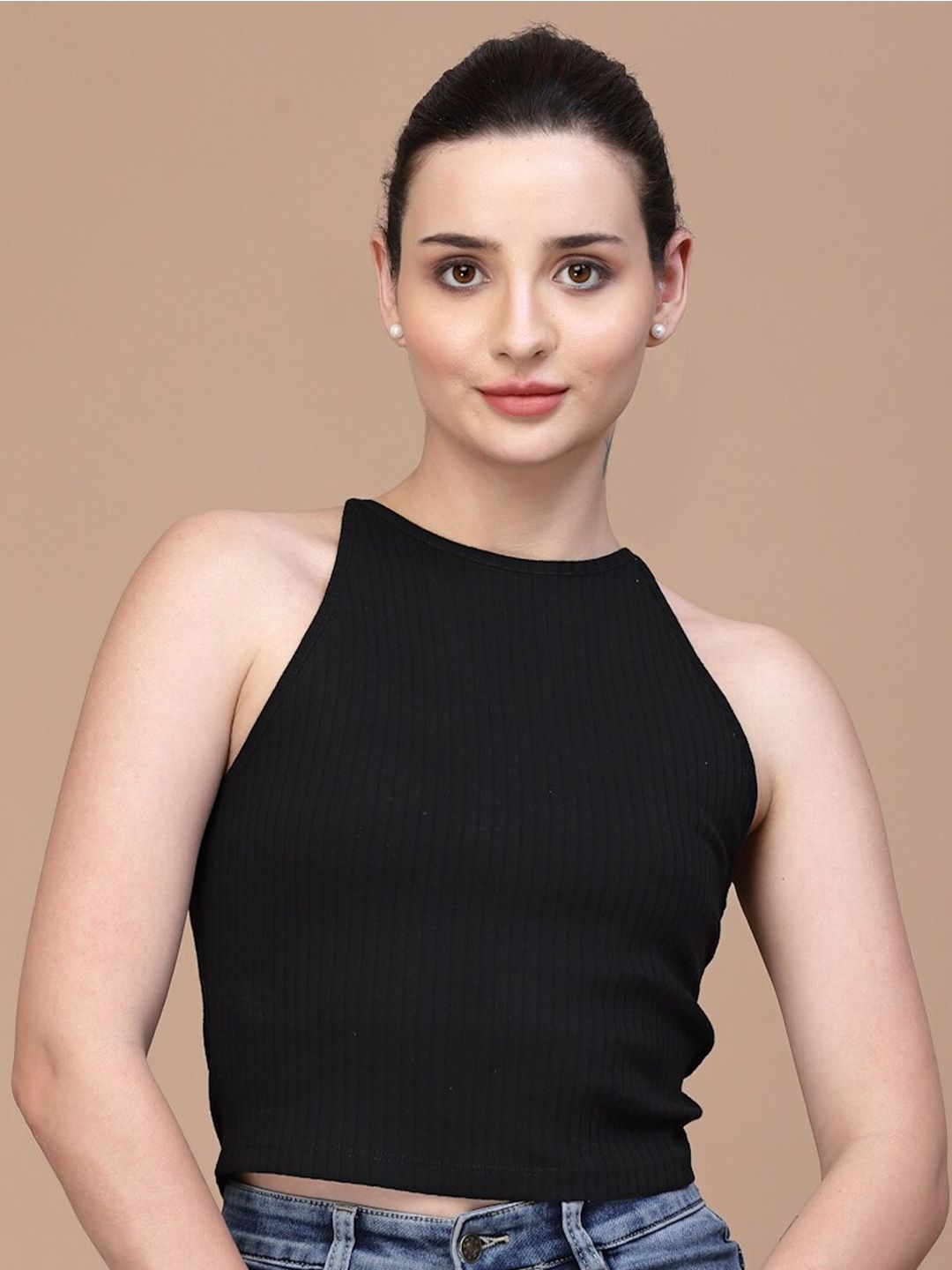 Strong And Brave Halter Neck Odour Free Cotton Styled Back Crop Top-picture-37