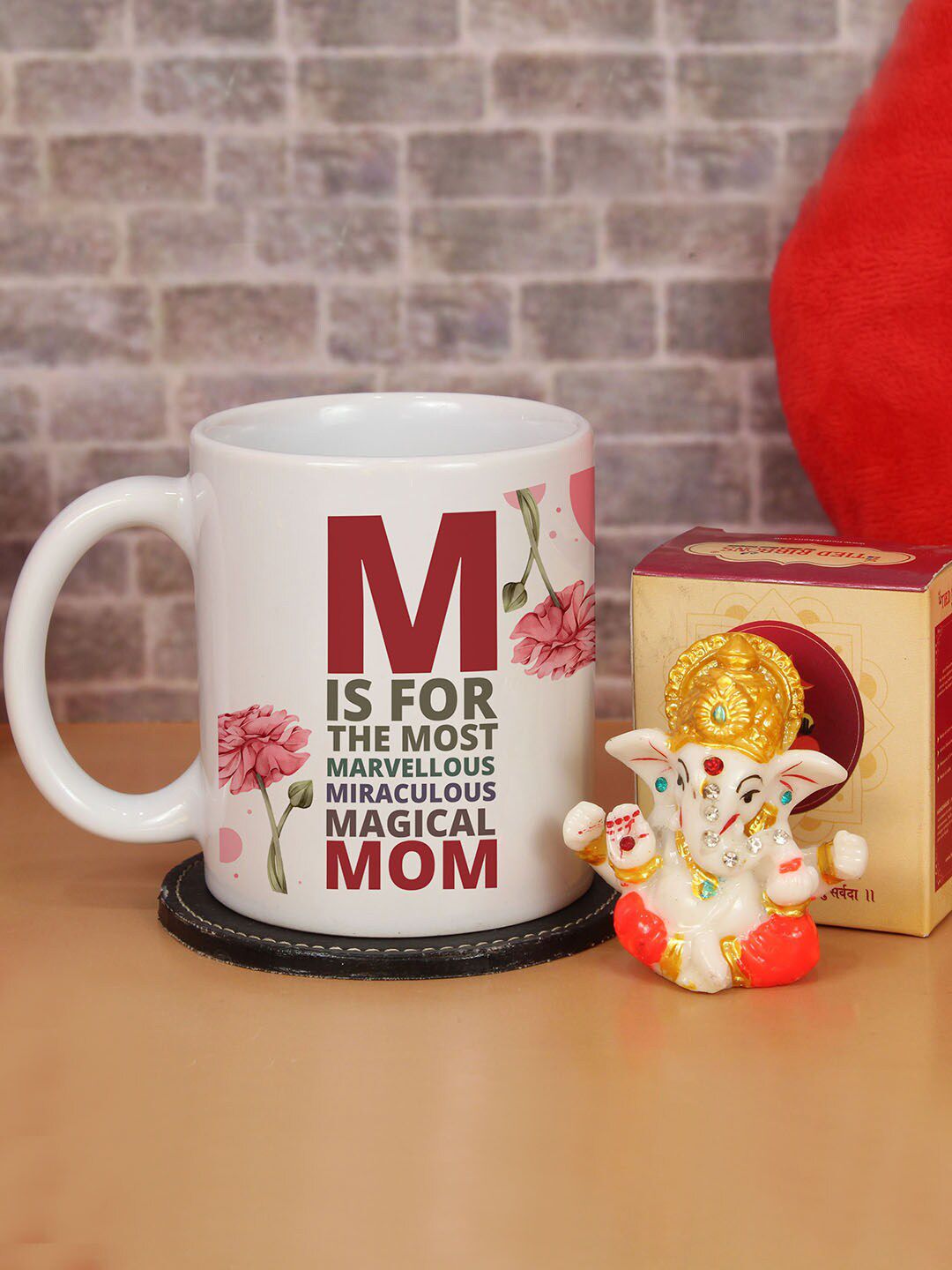 TIED RIBBONS White & Red 2-Pieces Mom Printed Ceramic Coffee Mug With Ganesha Idol Statue-picture-33