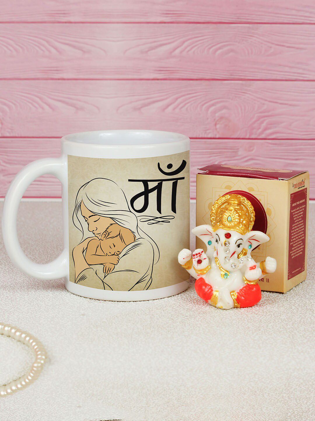 TIED RIBBONS Off White Mothers Day Mini Ganesha Idol With Coffee Mug Home Gift Set-picture-15