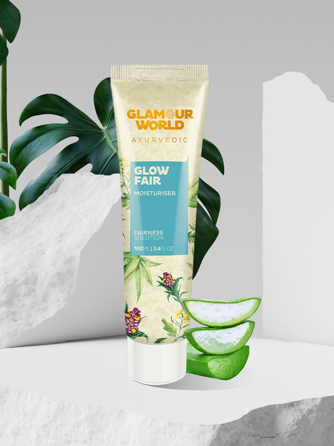 Glamour World Ayurvedic Fairness Solution Glow Fair Moisturiser with Aloe & Turmeric-100ml-image-4