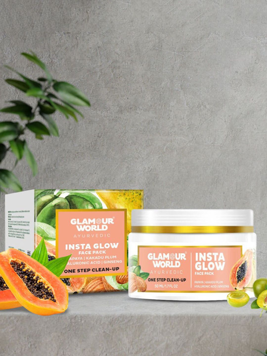 Glamour World Ayurvedic One Step Clean Up Insta Glow Face Pack with Papaya - 50g-image-6