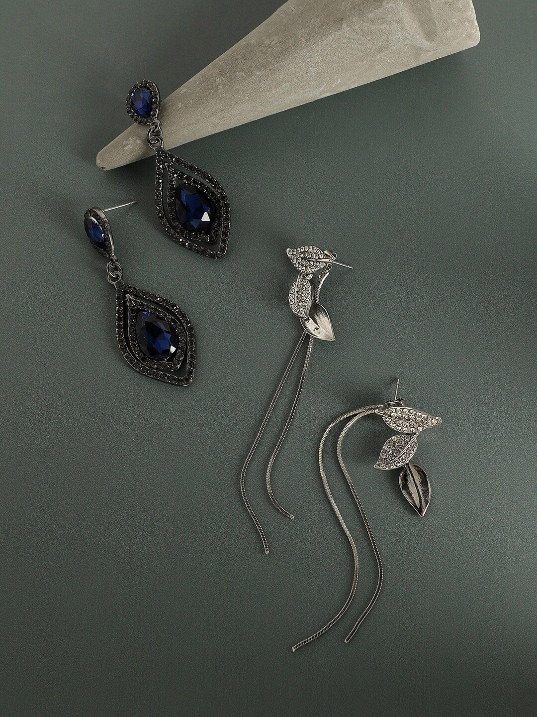 SOHI 2Pcs Silver-Plated Contemporary Drop Earrings-image-16