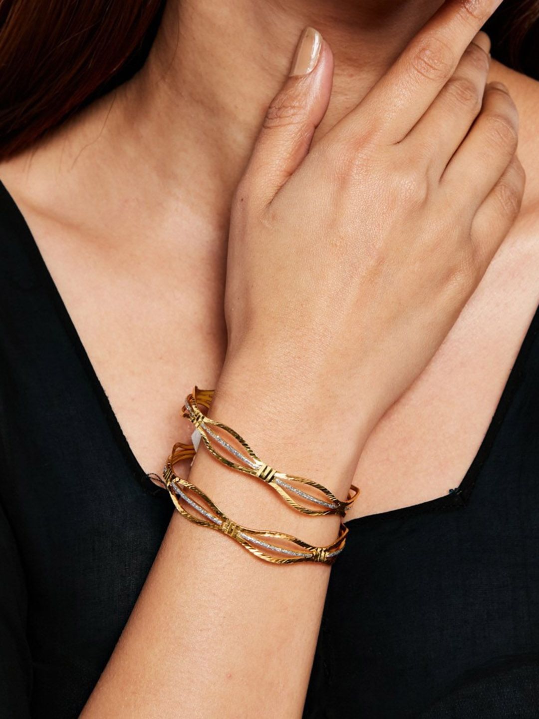ATIBELLE Set Of 6 Gold-Plated Stone-Studded Bangles