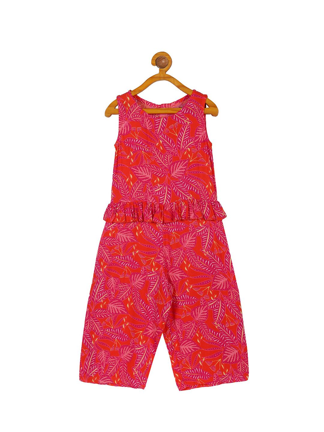 PLUM TREE Girls Printed Ruffles Detail Cotton Basic Jumpsuit-picture-25