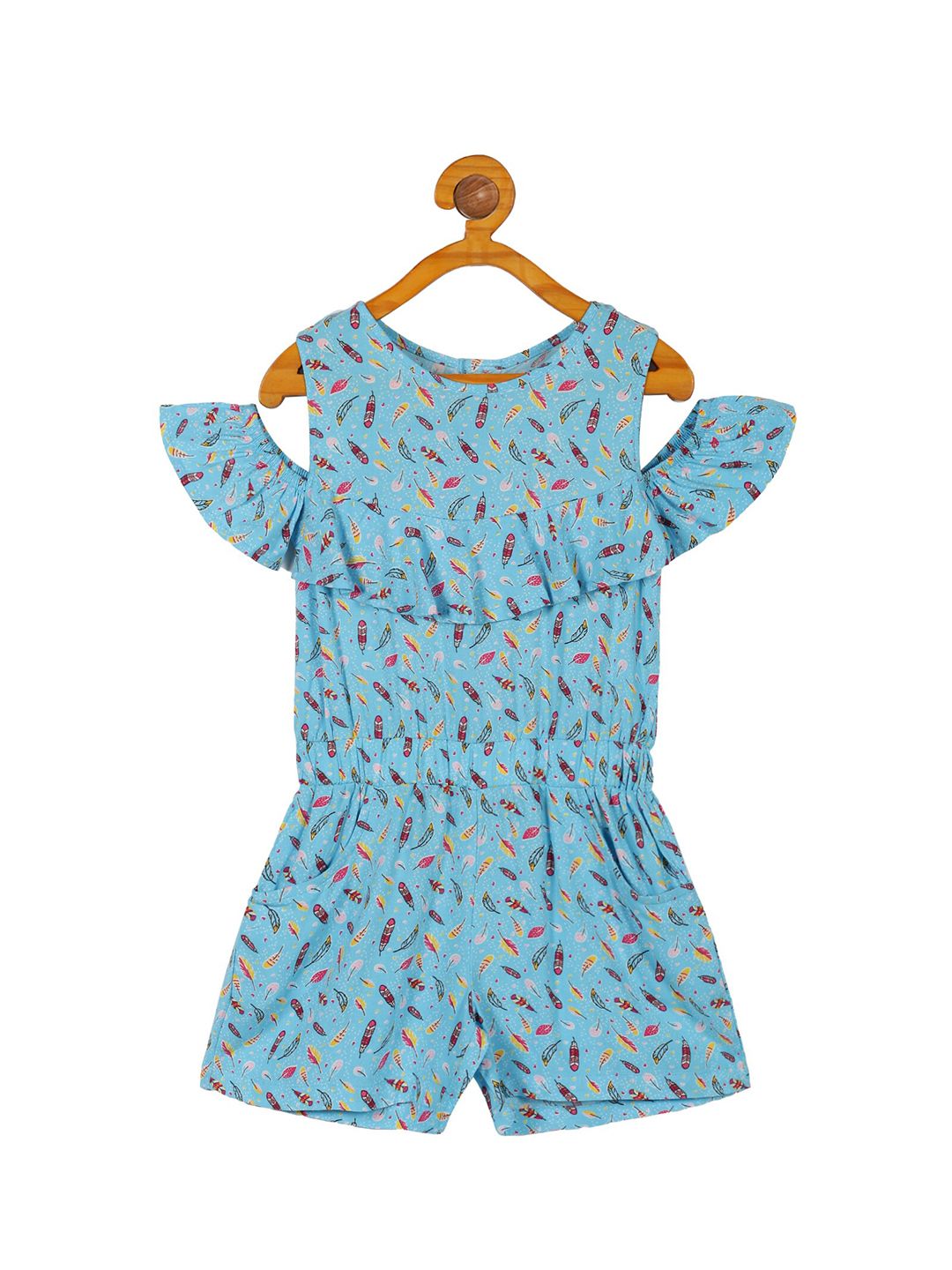 PLUM TREE Girls Ruffles Cold Shoulder Sleeves Cotton Playsuit-picture-19