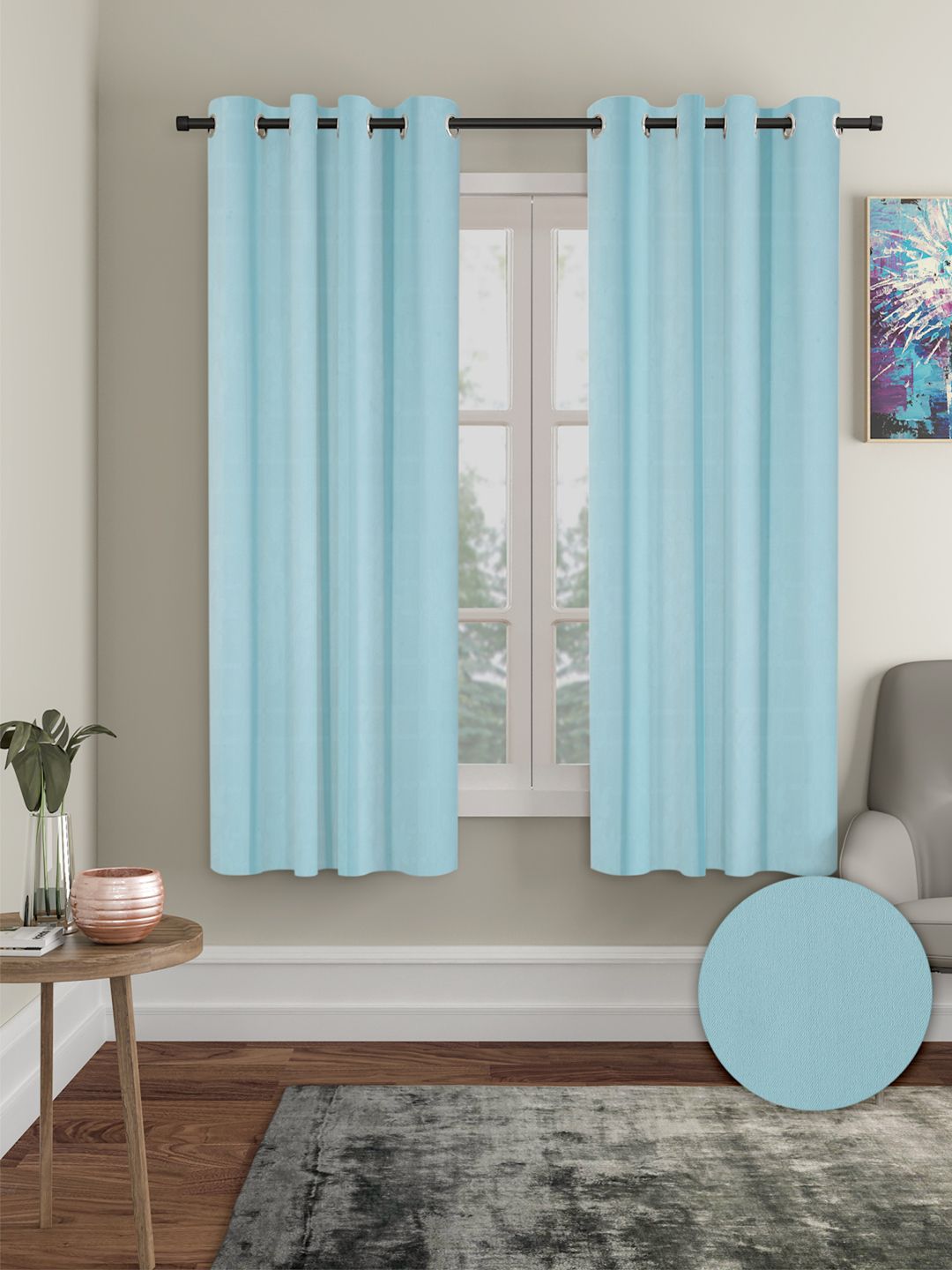 Cortina Blue 2 Pieces Black Out Window Curtains-image-36