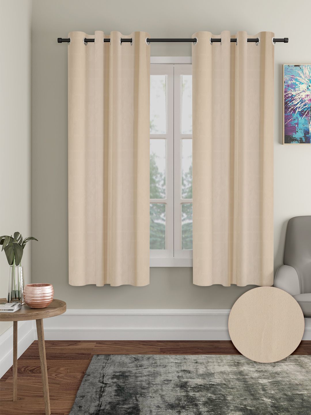 Cortina Cream-Coloured 2 Pieces Black Out Window Curtains-picture-37