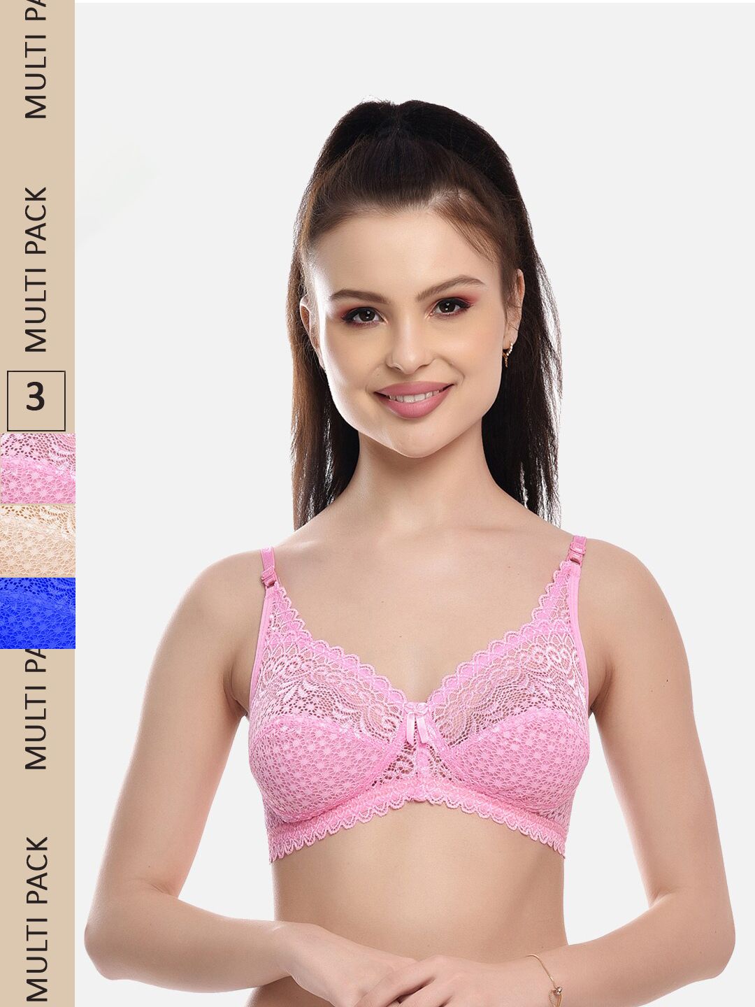 FIMS Pack Of 3 Self Design Non-Padded All Day Comfort Rapid-Dry Bralette Bra-picture-13