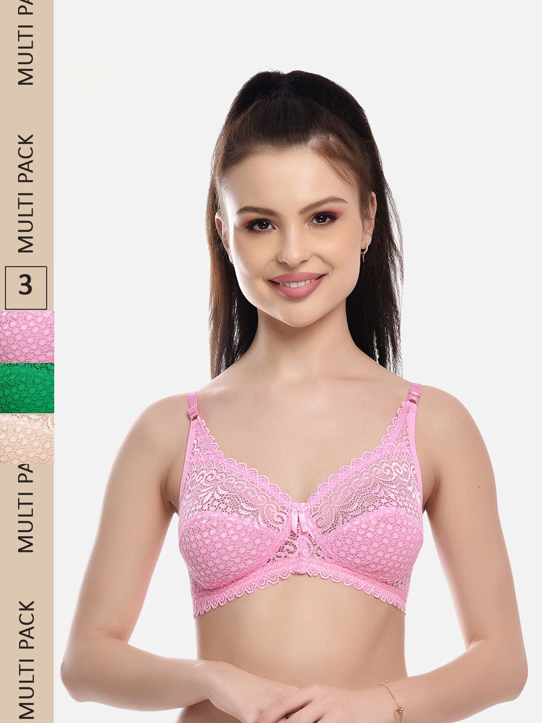 FIMS Pack Of 3 Self Design Non-Padded All Day Comfort Rapid-Dry Bralette Bra-picture-30