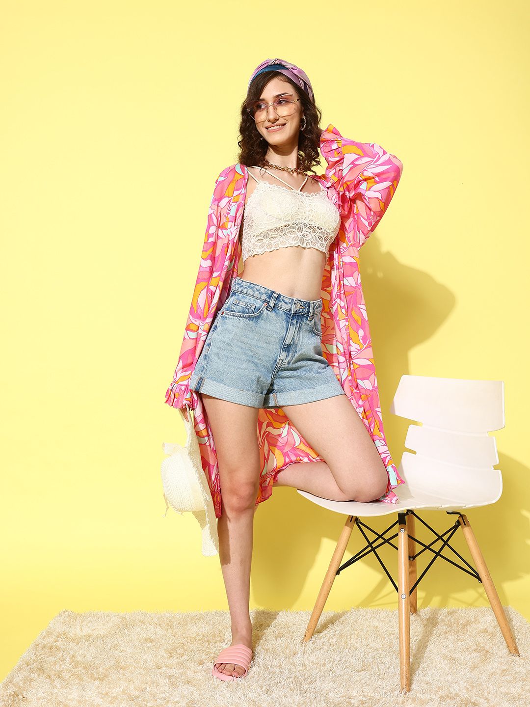 Secret Wish Floral Print Flared Sleeves Swimwear Cover Up Shrug-picture-28